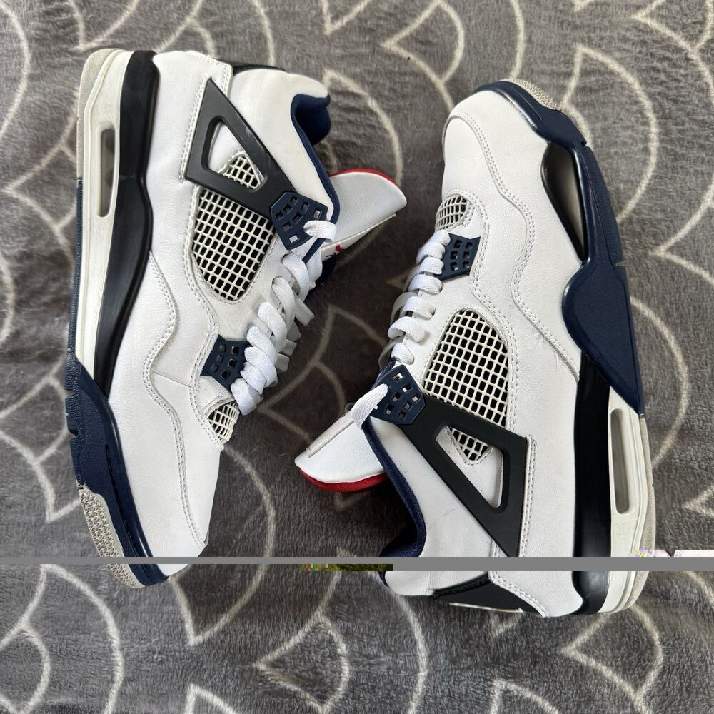 Jordan Air Jordan 4 Retro White Navy Black Men's Sneaker Size 10 - Picture 6 of 16